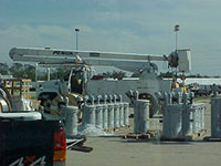 One of Northeast Texas Power, Ltd. bucket trucks parked behind transformers in New Orleans, Louisiana. 
